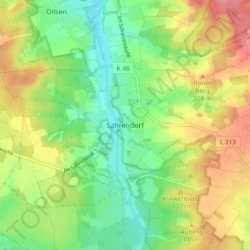 Mapa topográfico Sahrendorf, altitud, relieve