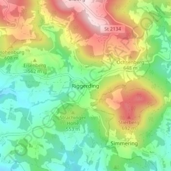 Mapa topográfico Riggerding, altitud, relieve
