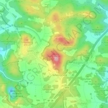 Mapa topográfico Hohe Reuth, altitud, relieve