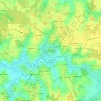 Mapa topográfico Les Courtelets, altitud, relieve