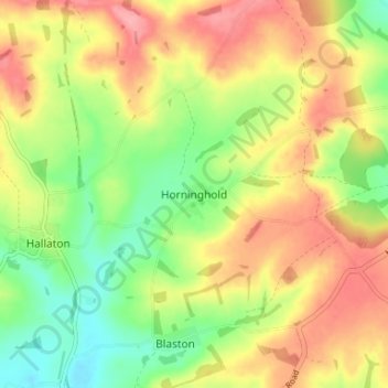 Mapa topográfico Horninghold, altitud, relieve