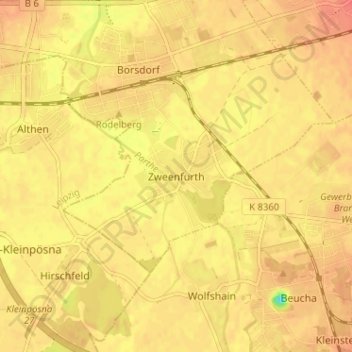 Mapa topográfico Zweenfurth, altitud, relieve