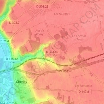 Mapa topográfico Raville, altitud, relieve