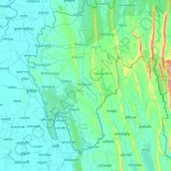 Mapa topográfico South Tripura, altitud, relieve