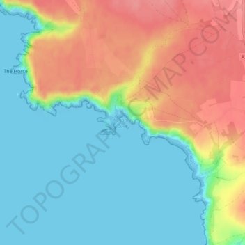 Mapa topográfico Kynance Cove, altitud, relieve