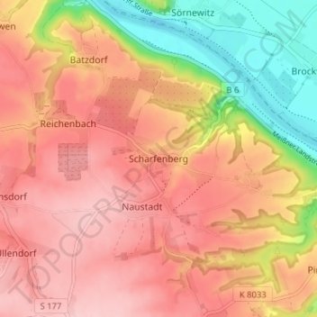 Mapa topográfico Scharfenberg, altitud, relieve
