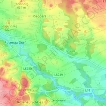 Mapa topográfico Gerlas, altitud, relieve