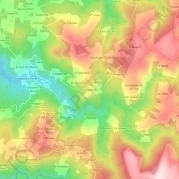 Mapa topográfico A Fieiteira, altitud, relieve