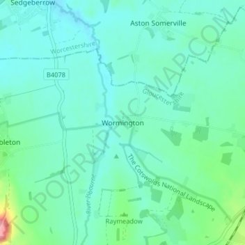 Mapa topográfico Wormington, altitud, relieve