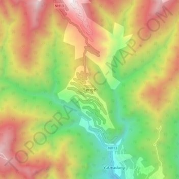 Mapa topográfico Senge, altitud, relieve