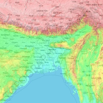 Mapa topográfico Bangladesh, altitud, relieve