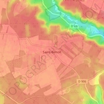 Mapa topográfico Saint-Benoît, altitud, relieve