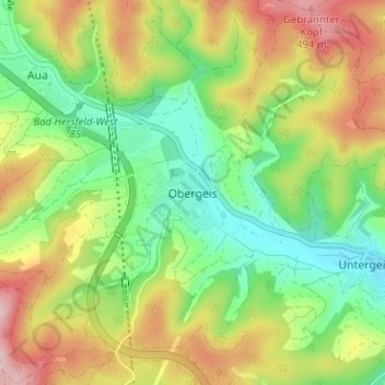 Mapa topográfico Obergeis, altitud, relieve