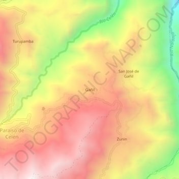 Mapa topográfico Gañil, altitud, relieve