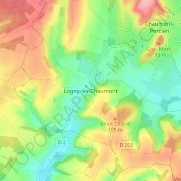 Mapa topográfico Logny-lès-Chaumont, altitud, relieve