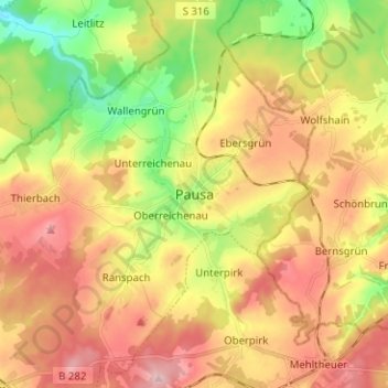 Mapa topográfico Pausa, altitud, relieve