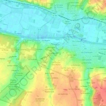 Mapa topográfico Saint-Martin, altitud, relieve