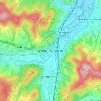 Mapa topográfico Oetmannshausen, altitud, relieve