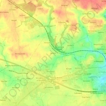Mapa topográfico Kerbras, altitud, relieve