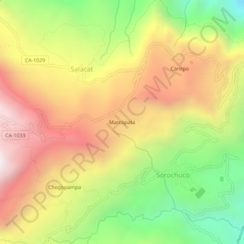 Mapa topográfico Marcopata, altitud, relieve