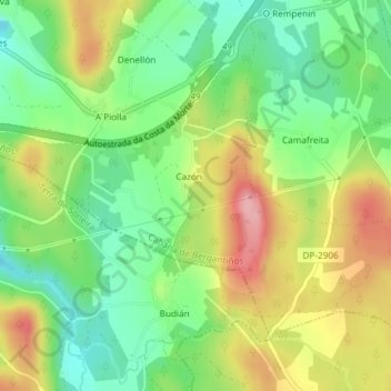 Mapa topográfico Chan de Vilares, altitud, relieve