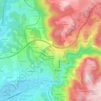 Mapa topográfico Rapignat, altitud, relieve