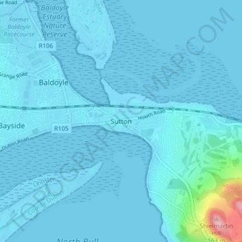 Mapa topográfico Sutton, altitud, relieve