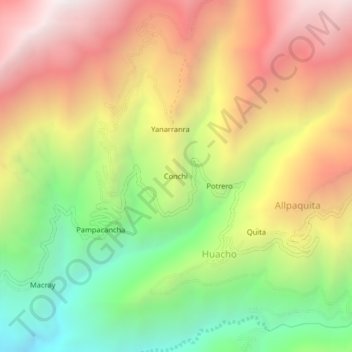 Mapa topográfico Conchi, altitud, relieve