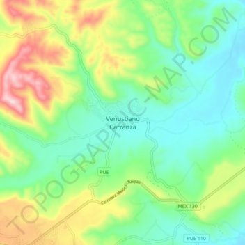 Mapa topográfico Venustiano Carranza, altitud, relieve