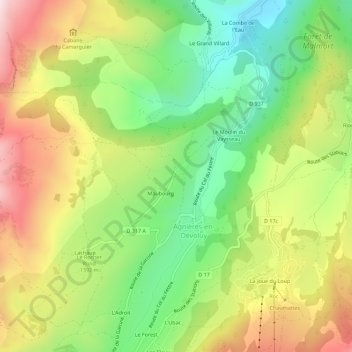 Mapa topográfico Le Cousy, altitud, relieve