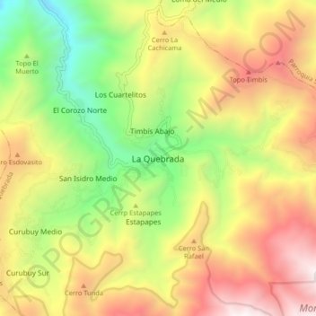 Mapa topográfico La Quebrada, altitud, relieve