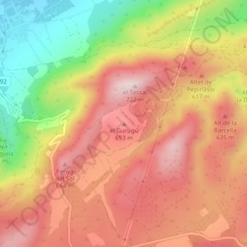 Mapa topográfico el Gurugú, altitud, relieve