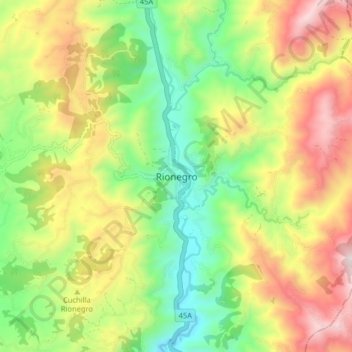 Mapa topográfico Rionegro, altitud, relieve