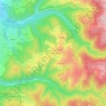 Mapa topográfico Creux de Fouilloux, altitud, relieve