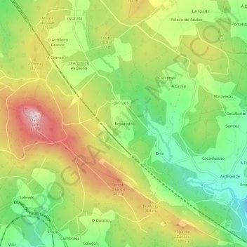Mapa topográfico Reboredo, altitud, relieve