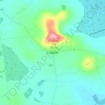 Mapa topográfico Croghan, altitud, relieve
