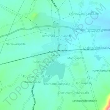 Mapa topográfico Kalikiri, altitud, relieve