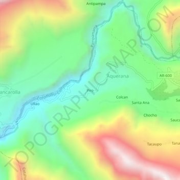 Mapa topográfico Piro, altitud, relieve