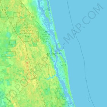 Mapa topográfico Saint Augustine, altitud, relieve