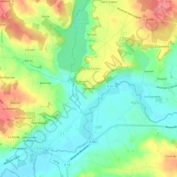 Mapa topográfico Lauzanac, altitud, relieve