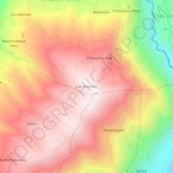 Mapa topográfico Las Antenas, altitud, relieve