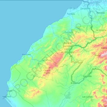Mapa topográfico Distrito de Casitas, altitud, relieve