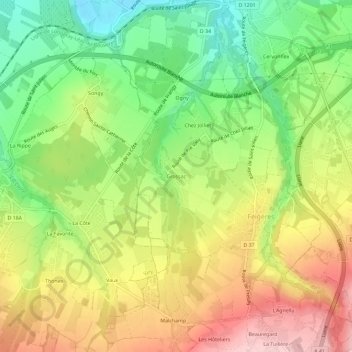 Mapa topográfico Grossaz, altitud, relieve