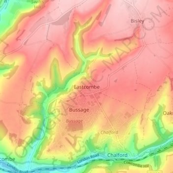 Mapa topográfico Eastcombe, altitud, relieve