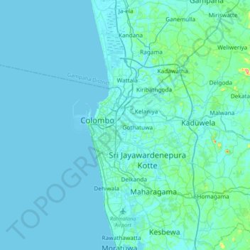 Mapa topográfico Kolonnawa, altitud, relieve