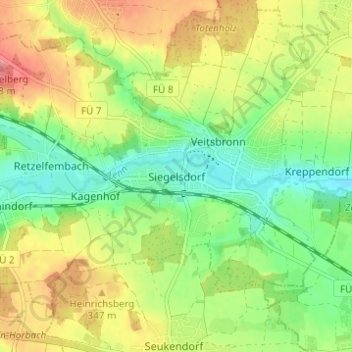 Mapa topográfico Siegelsdorf, altitud, relieve