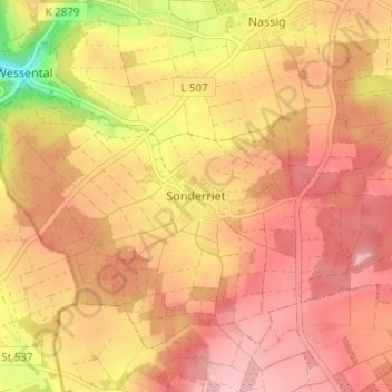 Mapa topográfico Sonderriet, altitud, relieve