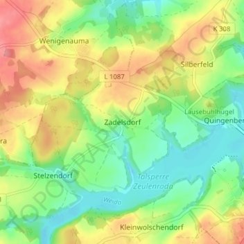 Mapa topográfico Zadelsdorf, altitud, relieve