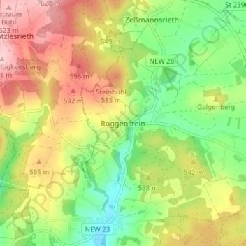 Mapa topográfico Roggenstein, altitud, relieve