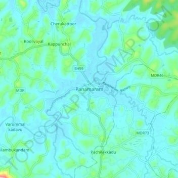 Mapa topográfico Panamaram, altitud, relieve
